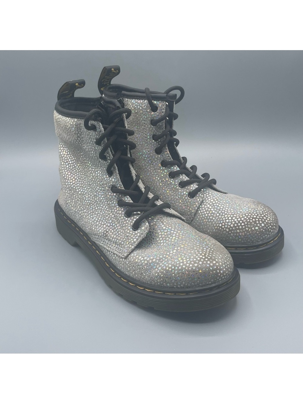 Dr. Martens Glittering Silver Ankle Boots